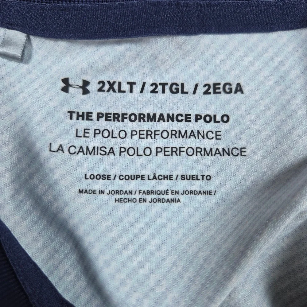 Under Armour Mens 2XLT Performance Polo Green Navy Blue Micro Check Golf Shirt - Picture 4 of 8